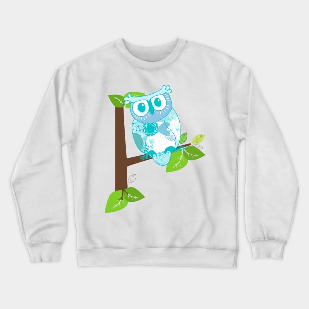 Blue owl in tree Crewneck Sweatshirt by Once Upon a Find Couture 